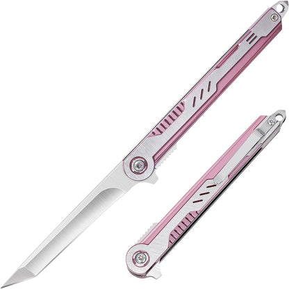 FUNBRO EDC Pocket Knife - 7CR13Mov Steel Tanto Blade, Slim Survival Knife with Clip and Liner Lock, Window Breaker for Outdoor Camping- Stocking stuffer Gifts for Men Women