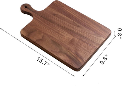 Muso Wood Small Cutting Board with Handle, Walnut Wooden Chopping Boards for Bread, Vegetables & Fruits, Dinner Cheese Board with Hole(15.2x7.3 Inches)