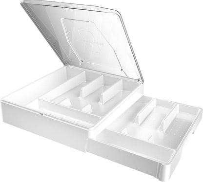 Double Layer Silverware Tray with Lid, Drawer Organizer for Utensil Tray, Cutlery Storage Holder with Cover, Black