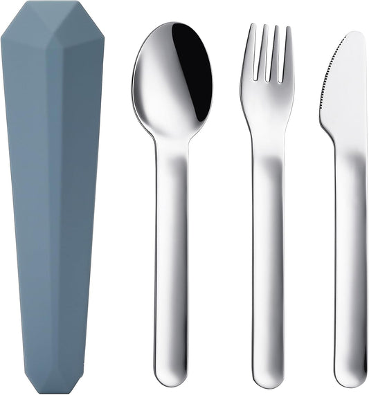 Utensils for Lunch Box Accessories, DEVICO Travel Silverware Set with Case, Camping Flatware Include 18/8 Stainless Steel Knife Fork and Spoon Set, Reusable Portable Cutlery Set for School (Teal)