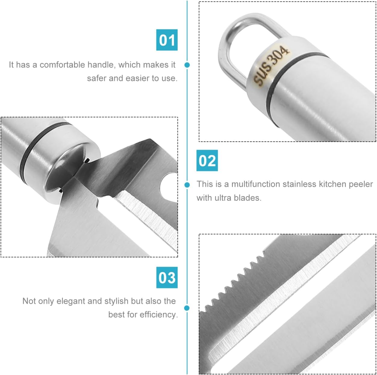 BESTonZON Multifunction Stainless Steel Peeler Knife 9.44 Inch with Fish Scale Scraper Bottle Opener for Fruit Vegetable Preparation Kitchen Gadget