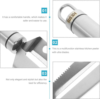 BESTonZON Multifunction Stainless Steel Peeler Knife 9.44 Inch with Fish Scale Scraper Bottle Opener for Fruit Vegetable Preparation Kitchen Gadget