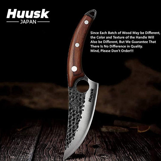 Huusk Knife Japan Kitchen, Upgraded Viking Knives with Sheath Hand Forged Butcher Knife for Meat Cutting Japanese Cooking Meat Cleaver Huusk Chef Knives for Outdoor Camping, BBQ
