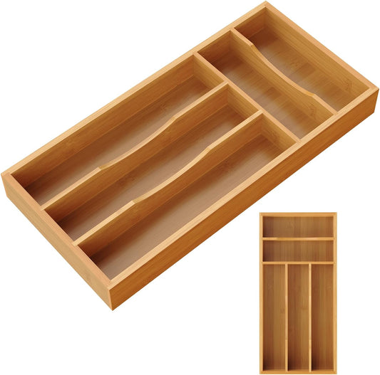 Small Silverware Organizer, Bamboo Kitchen Drawer Cutlery Organizer, Utensil Holder, Flatware Organizer Tray (14.2"x6.7"x1.6")