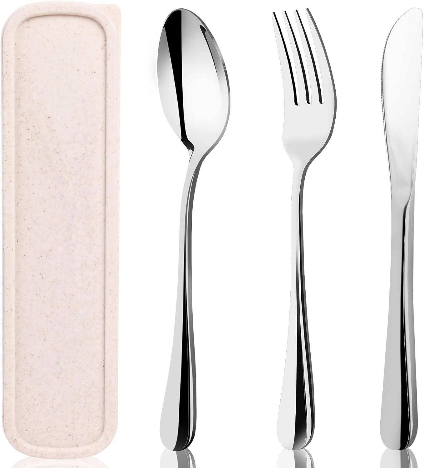 HANSGO Stainless Steel Travel Utensil Set with Case, 4-Piece Portable Knife Fork Spoon Set for Lunch Box, Office, School & Outdoor Use