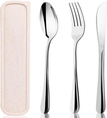 HANSGO Stainless Steel Travel Utensil Set with Case, 4-Piece Portable Knife Fork Spoon Set for Lunch Box, Office, School & Outdoor Use