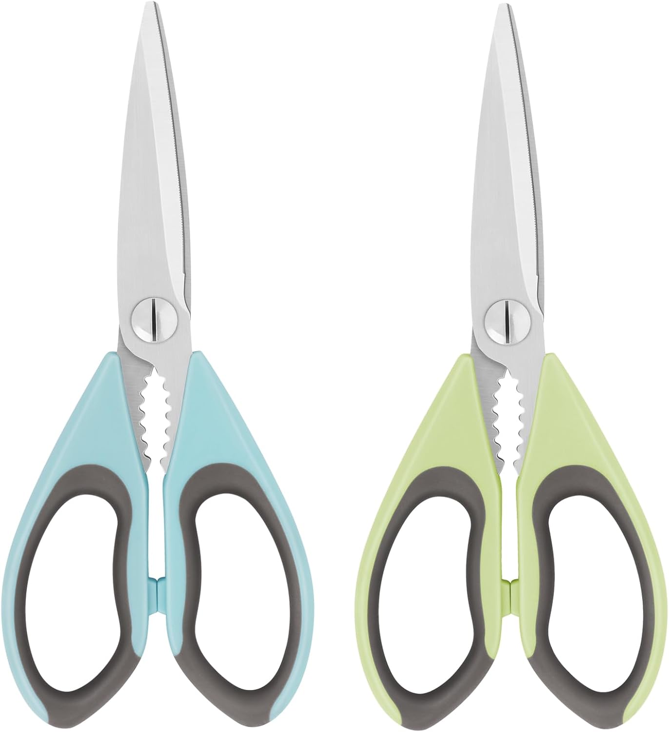 Kitchen Scissors, Sharp Knife Stainless Steel Blades, Soft Grip, Dishwasher Safe, Light Green/Sky Blue, Pack of 2