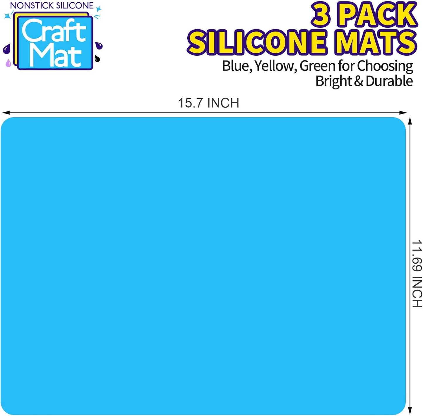 LEOBRO Silicone Mats, 3 PCS 15.7”x 11.7” Silicone Mats for Crafts, Resin Molds, Play Dough Mat for Resin, Clay, Craft Supplies, Orange & Purple & Blue