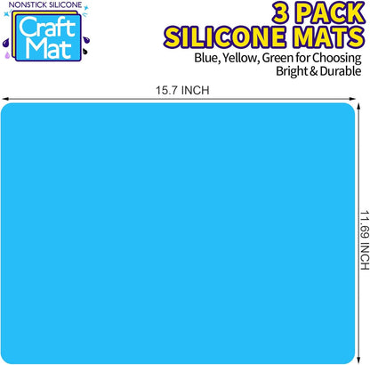LEOBRO Silicone Mats, 3 PCS 15.7”x 11.7” Silicone Mats for Crafts, Resin Molds, Play Dough Mat for Resin, Clay, Craft Supplies, Orange & Purple & Blue