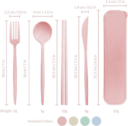 Black Portable Flatware Cutlery Set, TWUTGAYW Stainless Steel Travel Utensils with Case, Reusable Chopsticks Knife Spoons and Forks Set, Gold Camping Utensils Set for Lunch, Office, School, Picnic