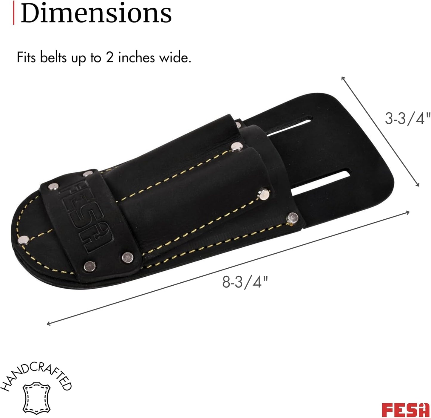 FESA Leather Utility Knife Pouch - Top Grain Leather Knife Pouch for Belt with 2 Pen/Pencil Pockets & Heavy Duty Reinforced Rivets - Fits Belts up to 2" - Handcrafted
