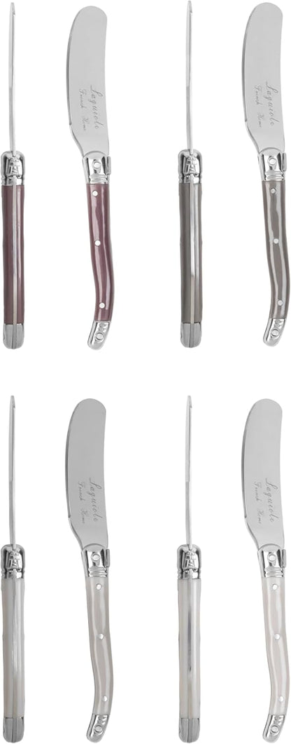 French Home Laguiole Spreader Set – 8 Piece Cheese & Butter Spreader Set with Blue and Cream Handles – Elegant & Practical Charcuterie Tools (6.25")