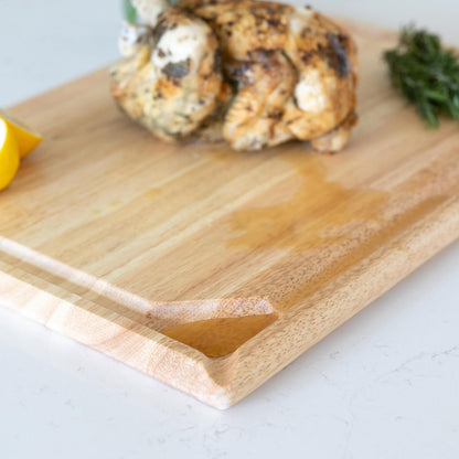 Dexas Rubberwood Pour Spout Cutting Board – 21" x 15" x 1" | Juice Groove, Easy-Pour Corner, Heavy-Duty Wood Board for Carving & Chopping