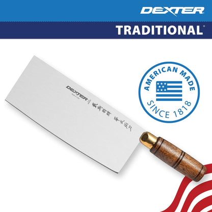 Dexter-Russell S5198 Traditional Chinese Chef’s Knife, 8" x 3-1/4" High Carbon Stain-Free Steel Blade, Walnut Handle, Professional USA Made Chef’s Knife for Precise Chopping and Slicing