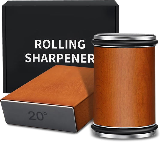 Deefeel Rolling Knife Sharpener Kit - Knife Sharpening with Diamonds for Razor Sharp Edges - Roller with Magnetic Holder with Multi Degrees Kitchen Home Outdoor (Brown-Straight tube knife sharpener)