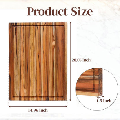 Teak Wood Cutting Board 18" x 14" x 0.6", 2-Piece Set for Kitchen Meat & Food Prep - Large Thin Edge Grain, Deep Juice Groove, Lightweight Solid Hardwood, Non-Toxic, BPA Free by New M Way