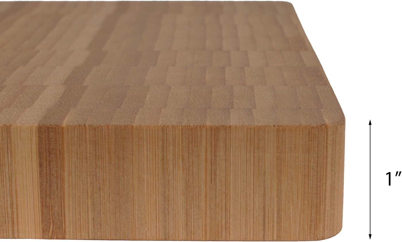 BambooMN Premium Bamboo End Grain Kitchen Cutting Board Flat - 7" x 7" x 1" - 1 Piece