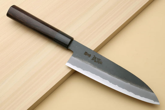Yoshihiro Aoko Blue Steel Kurouchi Japanese Santoku Mutipurpose Chef Knife (Santoku 7"(180mm) & Saya)