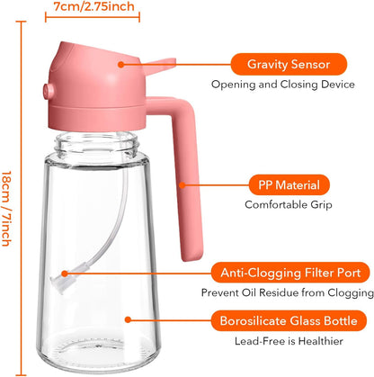 YARRAMATE 16oz/470ml Glass Olive Oil Sprayer for Cooking with Stickers, 2 in 1 Oil Dispenser for Kitchen Gadgets, Food Grade Premium Spray Bottle for Salad, Frying, BBQ (Creamy White)