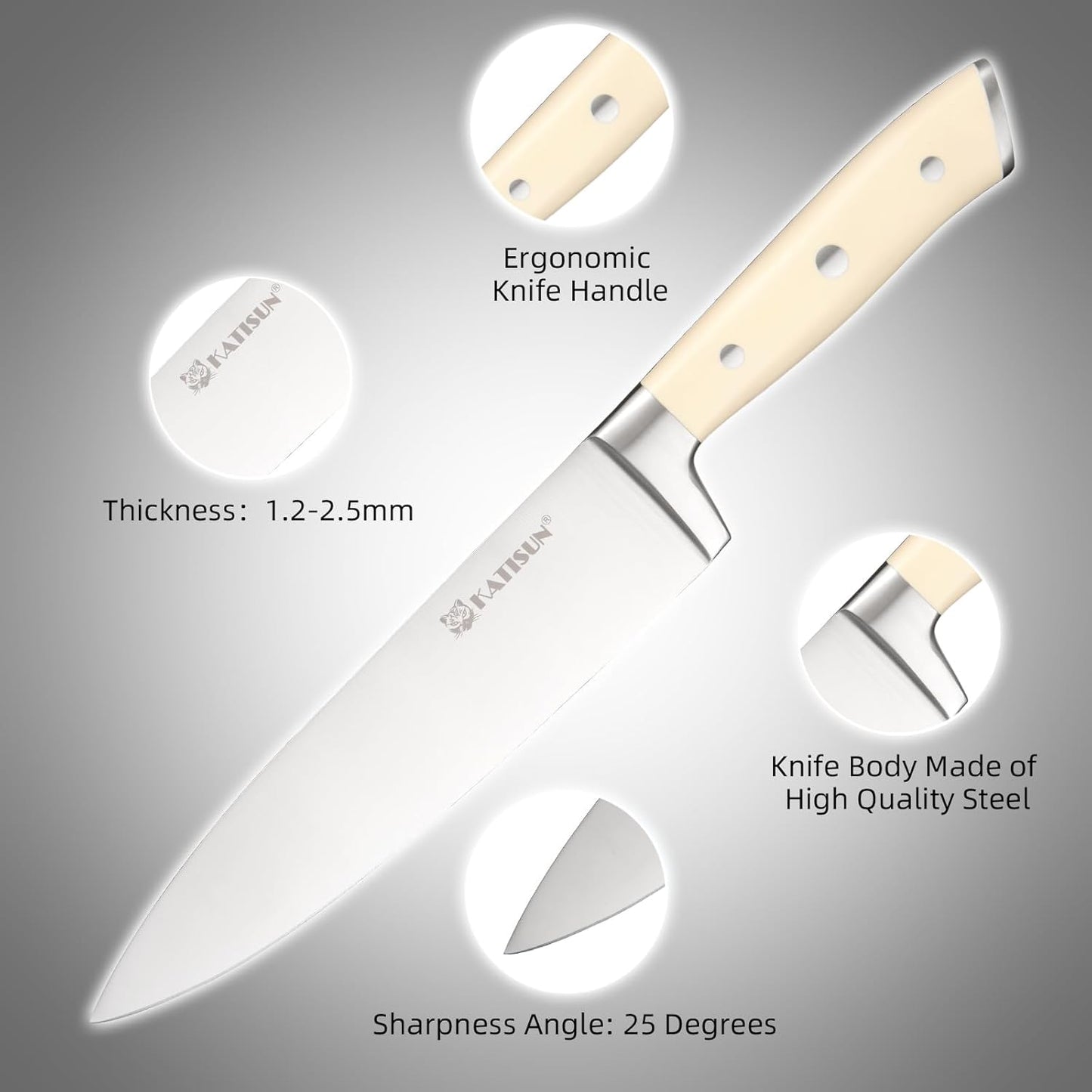 Kitchen Knife Set,14-Piece Knife Set With Block Wooden, Self Sharpening For Chef Knife Set, High Carbon German Stainless Steel Hammered Collection Knife Block Set, Dishwasher Safe Cutlery, Cream