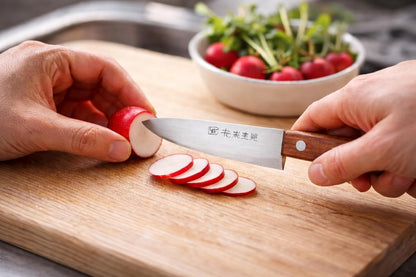 Japanese Seki Petty Knife 120mm, Stainless Steel Utility Kitchen Knife with Wooden Handle