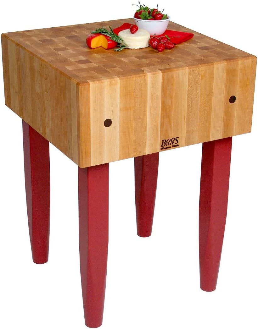 John Boos PCA2 Maple Wood End Grain Solid Butcher Block with Side Knife Slot, 24 Inches x 18 Inches x 10 Inch Top, 34 Inches Tall, Natural Maple Legs