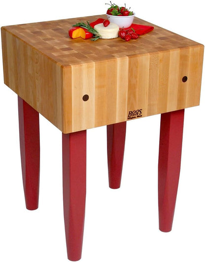 John Boos PCA2 Maple Wood End Grain Solid Butcher Block with Side Knife Slot, 24 Inches x 18 Inches x 10 Inch Top, 34 Inches Tall, Natural Maple Legs