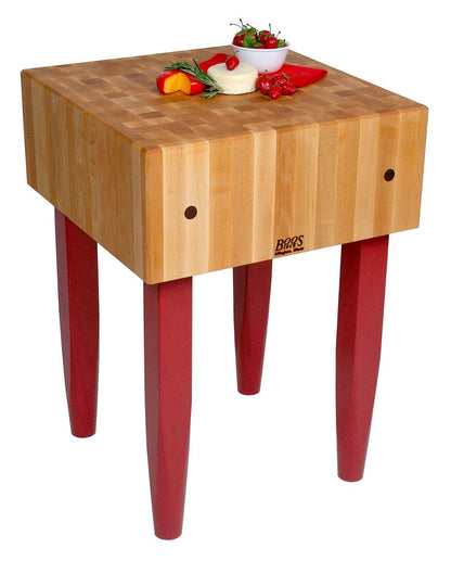 John Boos PCA Butcher Block - 10" Thick End-Grain Maple Block, 30"W x 24"D, Basil Green Legs