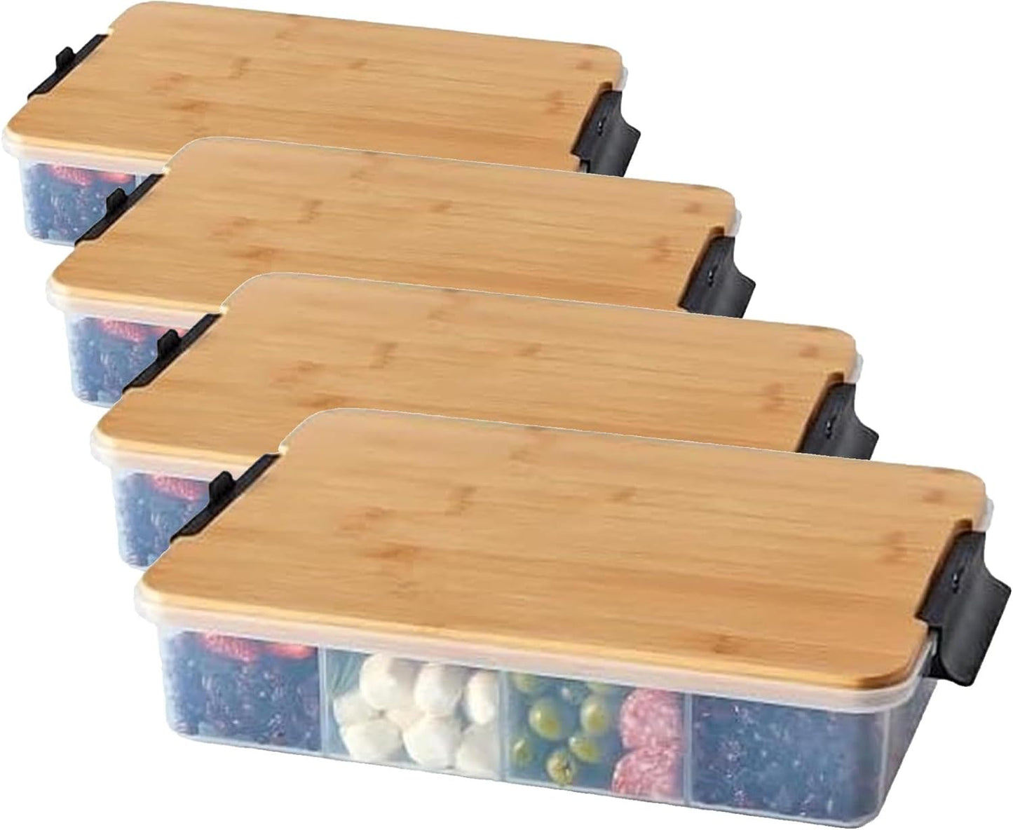 Farberware Build Snacklebox Serving Tray with Locking Bamboo Cutting Board Lid, Portable Storage Container with Compartments for Charcuterie, and More, Natural