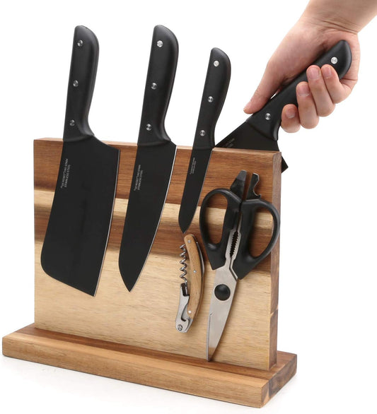 Resafy Large Magnetic Knife Holder,Acacia Wooden Magnetic Knife Block 16 X 12 Inches,Rack Magnetic Universal Stands with Strong Enhanced Magnets Strip Kitchen Storage Cutlery Organizer Without Knifves
