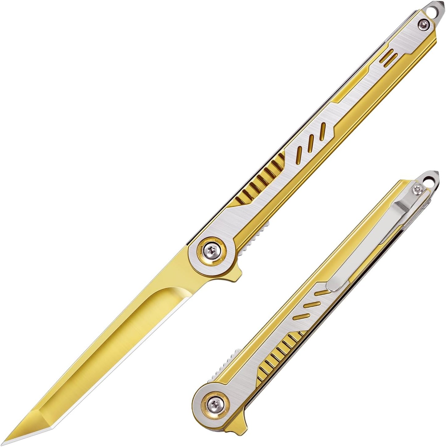 FUNBRO EDC Pocket Knife - 7CR13Mov Steel Tanto Blade, Slim Survival Knife with Clip and Liner Lock, Window Breaker for Outdoor Camping- Stocking stuffer Gifts for Men Women