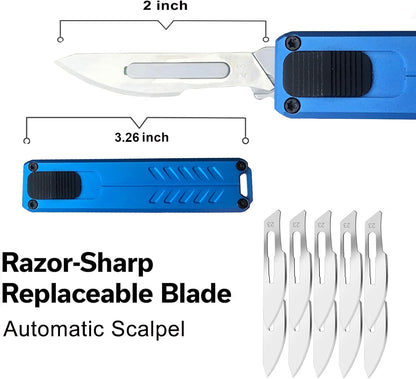 Automatic Utility Knife, Safety Auto Box Cutter Retractable, EDC Push Button Exacto Scalpel Knife, 10PCS #23 Razor Blades Pocket Knives with Clip