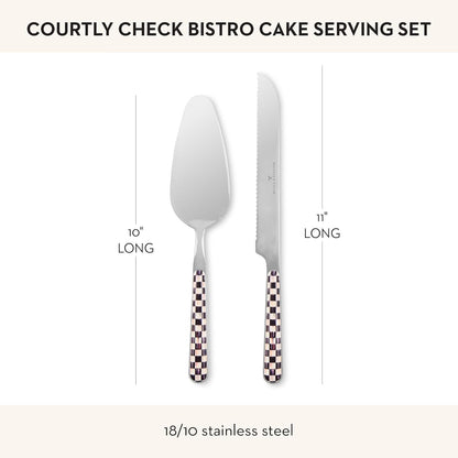 MACKENZIE-CHILDS 2-Piece Bistro Cake Serving Set, Stainless-Steel Cake Spatula and Knife, Gray-and-White Sterling Check