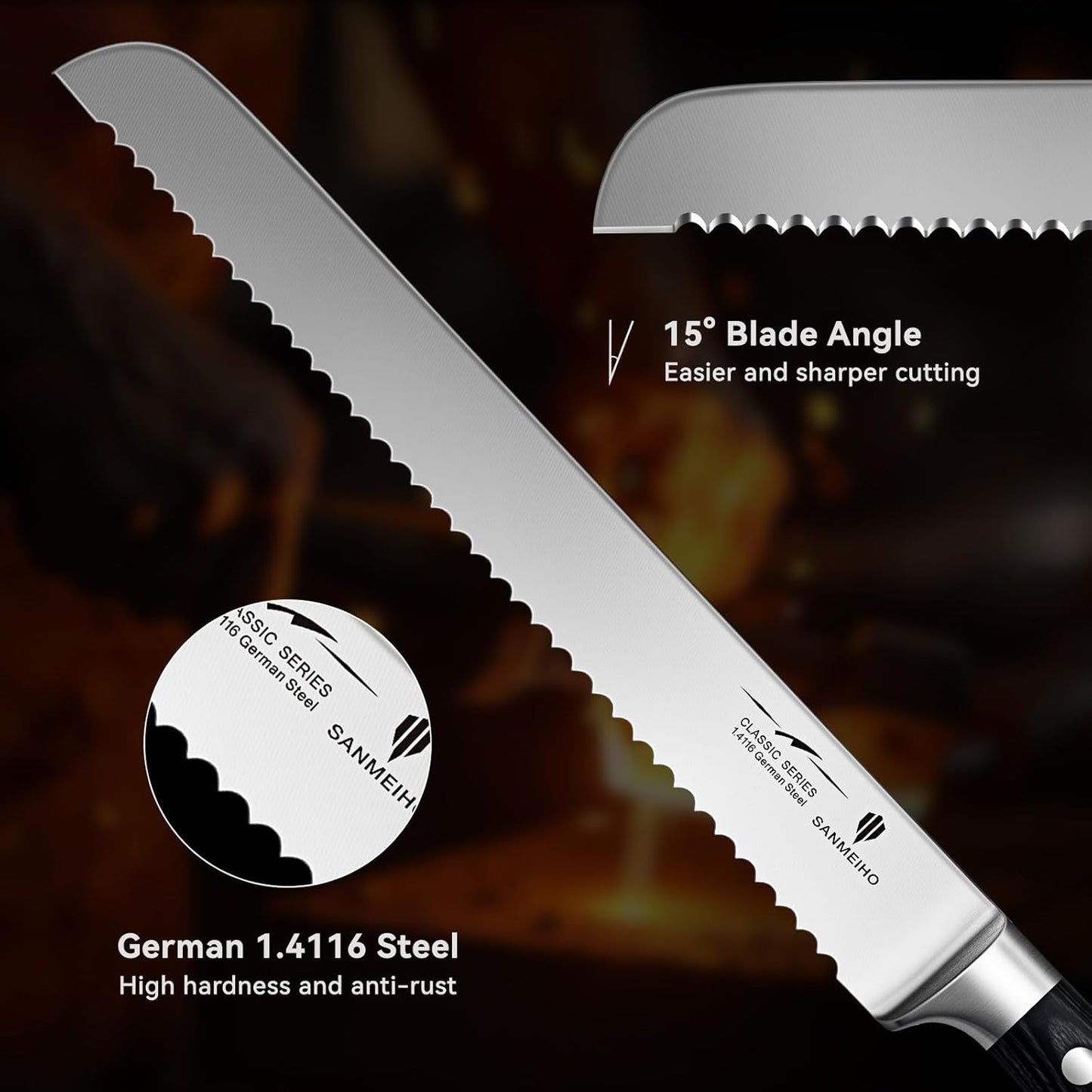 10" Bread Knife - Sourdough Slicing Knife Professional 5Cr15MoV Stainless Steel Serrated Knives, Ergonomic Wood Handle & Full Tang Design, Gift Box Included (Single-Edge