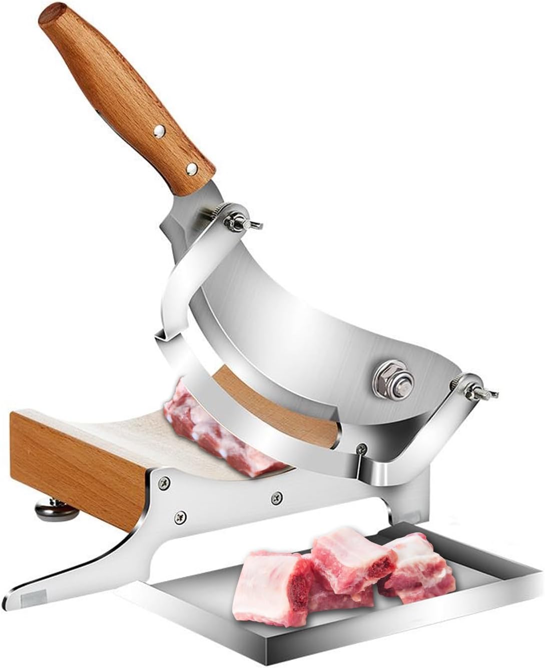 LOVEJO Stainless Steel Manual Meat Slicer - Heavy-Duty Kitchen Tool for Cheese, Jerky, Biltong, and Bread Cutting - Manual Beef and Ham Cutter with Stainless Cutting Board for Home & Deli