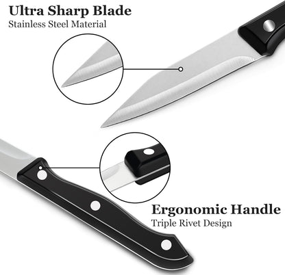 BEWOS 4-Piece Paring Knife Set - Paring Knives with Ergonomic Handle, 3.5 Inch Triple Rivet Paring Knives, Stainless Steel/Black Parers for Vegetable, Fruit & Kitchen Use