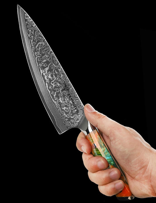 Chef Knife - 8 inch - Xuan Series - VG10 Damascus Steel Kitchen Knife - Resin Handle (Sapphire Blue)