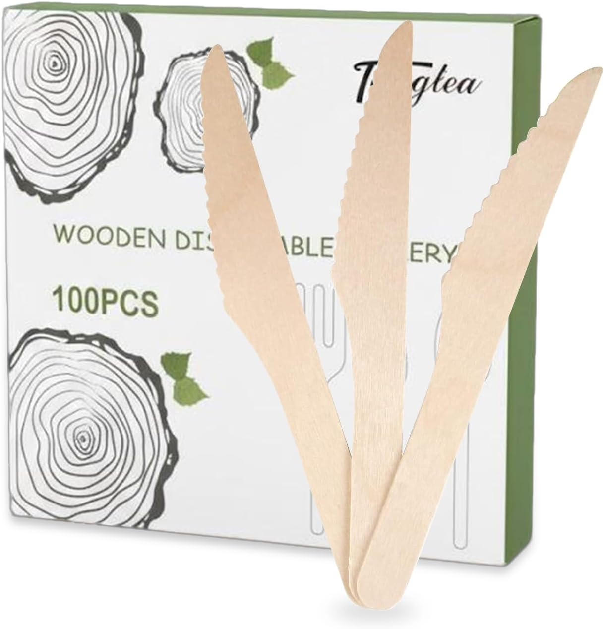 200 Disposable Knives - 6.5 Inch Long Wooden Cutlery - Biodegradable Silverware for Catering Formal Events, Parties, Picnics, Camping, Travel, Weddings, and Other Occasions