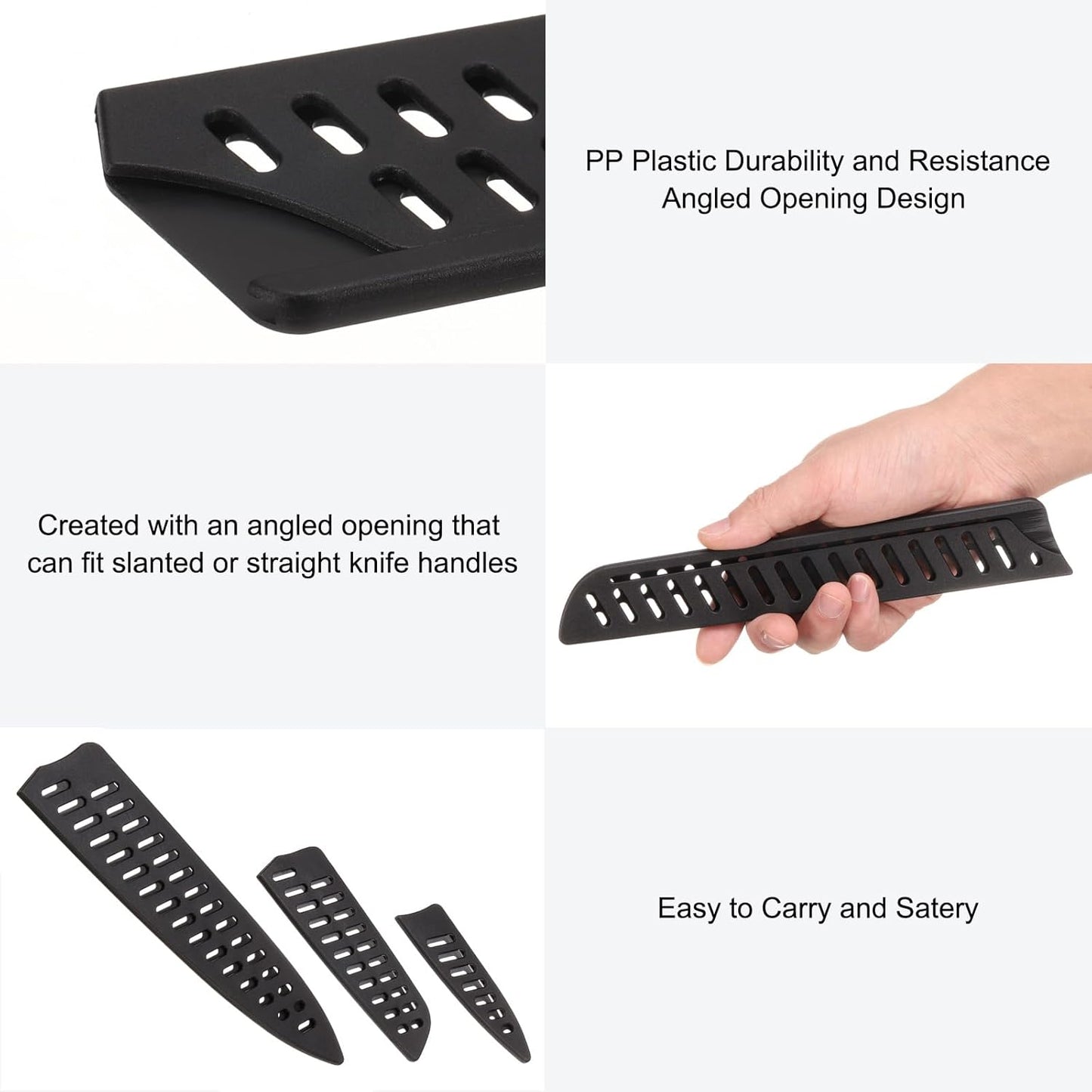 uxcell 6 Pcs Knife Cover Sleeves, 5.3" x 1" PP Knives Edge Guard Blade Protector Universal Knife Sheath for Home Kitchen, Black