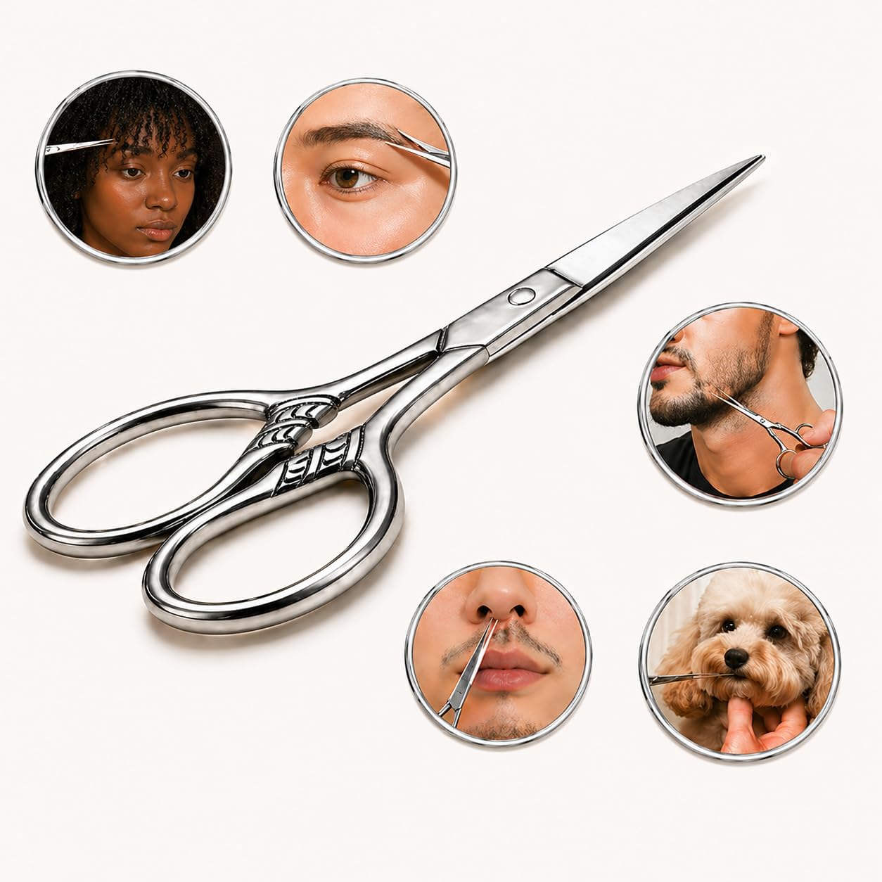 Small Precision Scissors, 3.5inch Stainless Steel Multi-Purpose Vintage Beauty Grooming Kit for Facial Hair, Eyebrow, Eyelash, Beard, Moustache with PU Sheath