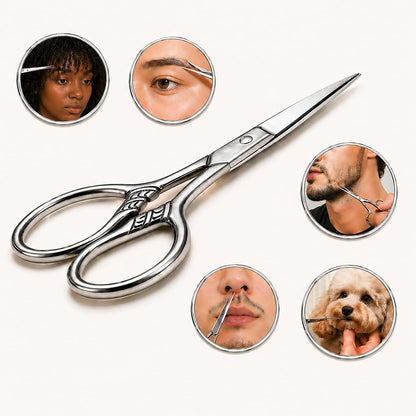 Small Precision Scissors, 3.5inch Stainless Steel Multi-Purpose Vintage Beauty Grooming Kit for Facial Hair, Eyebrow, Eyelash, Beard, Moustache with PU Sheath