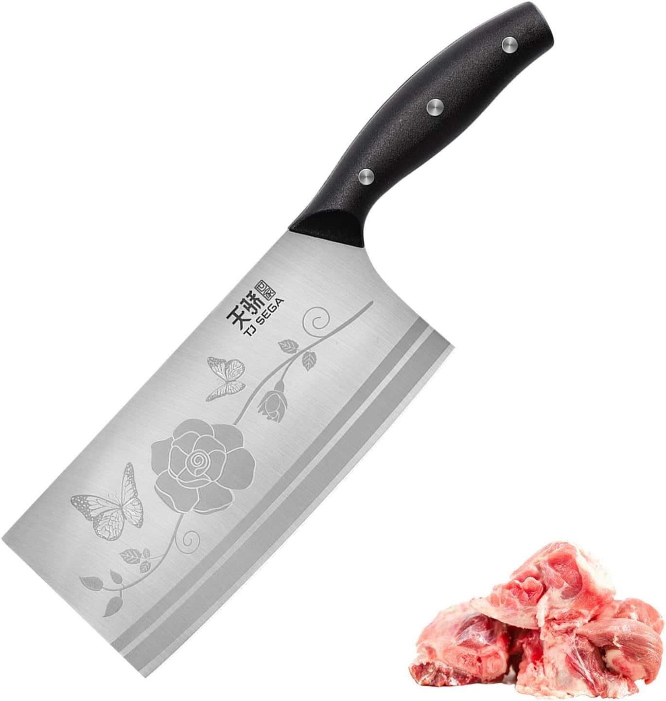 Meat Cleaver Knife 7.4 Inch, Ultra Sharp Chinese Chef's Knives, Full-tang Chopping Knife, 30Cr13 Steel Blade Thickness 2.5 mm, TJ SEGA Series TC1707