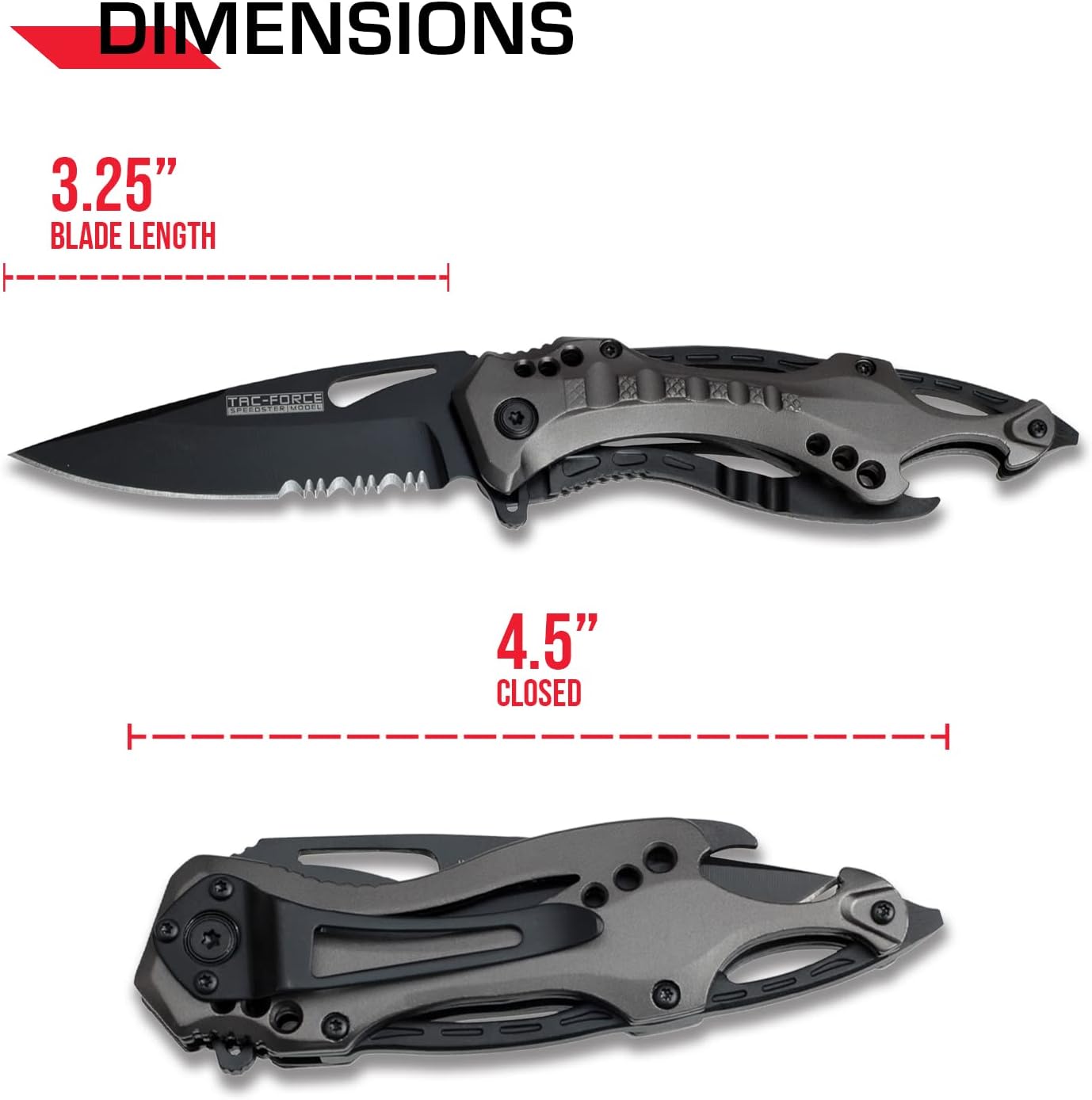 Tac-Force Folding Pocket Knife, 3.25-inch Serrated Blade, Orange Aluminum Handle, 7.75-inch Overall Length TF-705EM