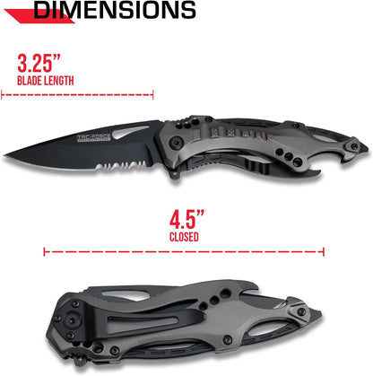 Tac-Force Folding Pocket Knife, 3.25-inch Serrated Blade, Orange Aluminum Handle, 7.75-inch Overall Length TF-705EM