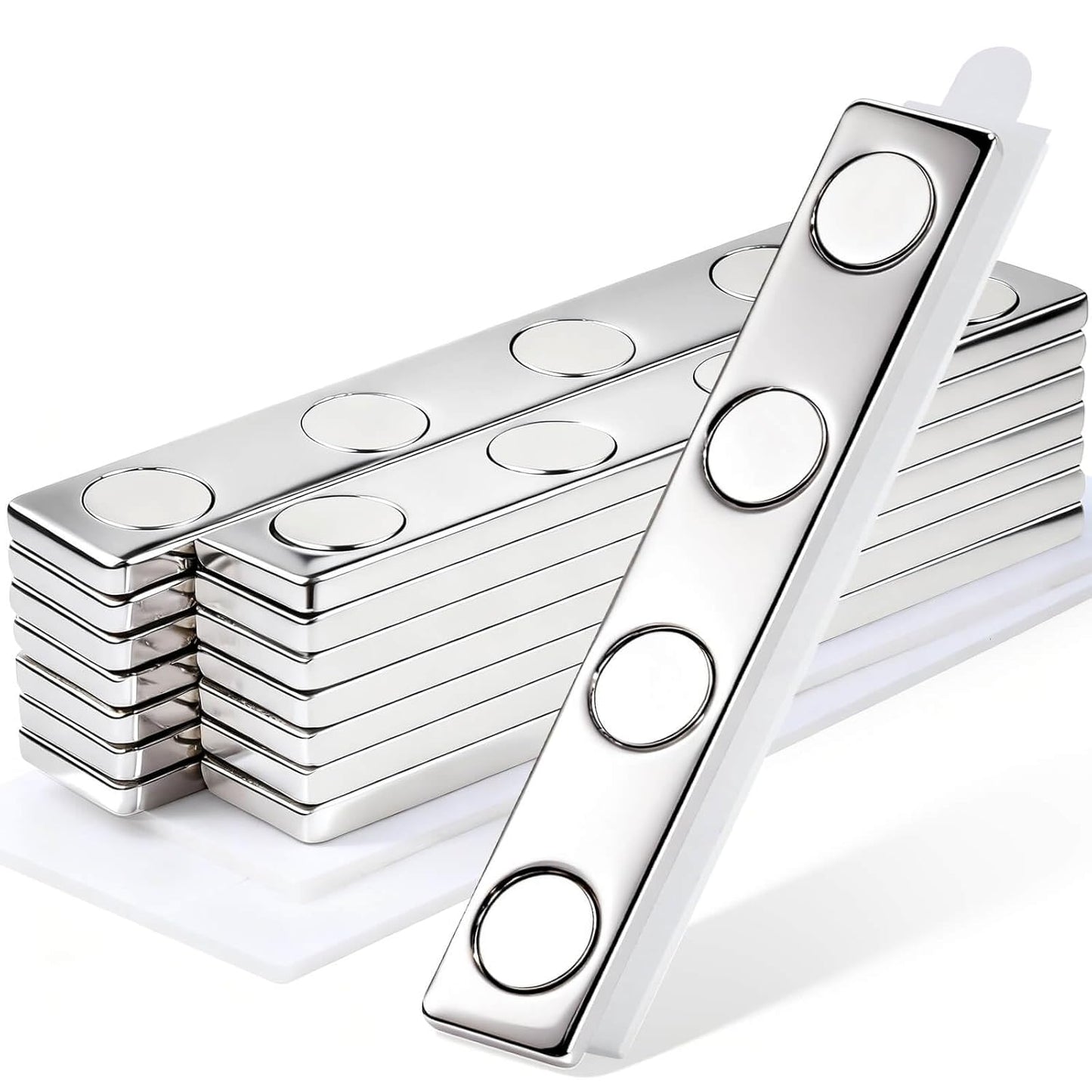 30Pcs Super Strong Neodymium Bar Magnets, N52 Heavy Duty Magnet with Adhesive Backing, Waterproof Small Rare Earth Magnets for Crafts, Strips Magnet for Fridge, Building, Office, 58x10x2 mm