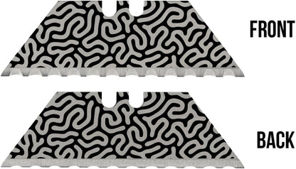 NDZ Performance Serrated Steel Blade Replacement for Utility Knife & Box Cutters, Custom Double Sided Laser Engraved Designs, Silver - Skull - 3 Pack