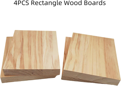 4PCS Rectangle Wood Boards Unfinished Wood Blocks for Crafting, 8x6x1in Blank Whittling Wooden Blocks for Wood Carving,Painting & Burning