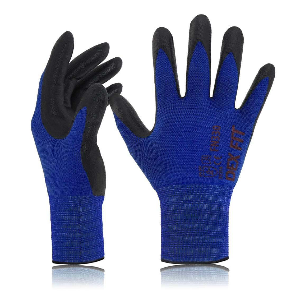 DEX FIT Nitrile Work Gloves FN330, 15-Gauge 3D Snug Stretch Fit, Touchscreen, Power Grip in Wet & Oily Conditions, Mechanic & Warehouse, Men & Women, Black, M, 3 Pairs