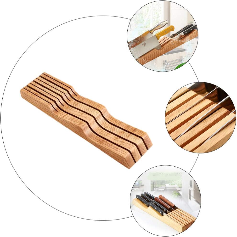 Hemoton Beech Wood Knife Holder Drawer Insert Compact Knife Organizer for Kitchen Storage and Space Saving