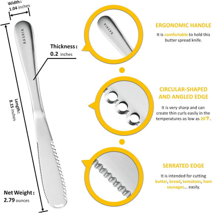 3-in-1 Stainless Steel Butter Knife for Cold & Hard Butter – Butter Spreader, Curler & Slicer with Crescent Hole